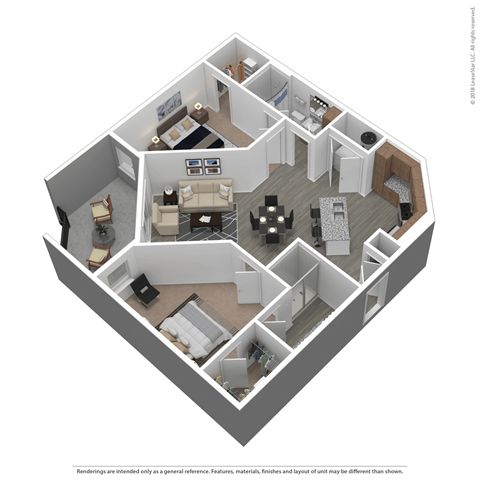 Floor plan for 2 beds, 2 baths, 1107 sqft